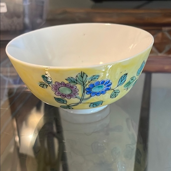 VintageYellow Floral Ceramic Bowl